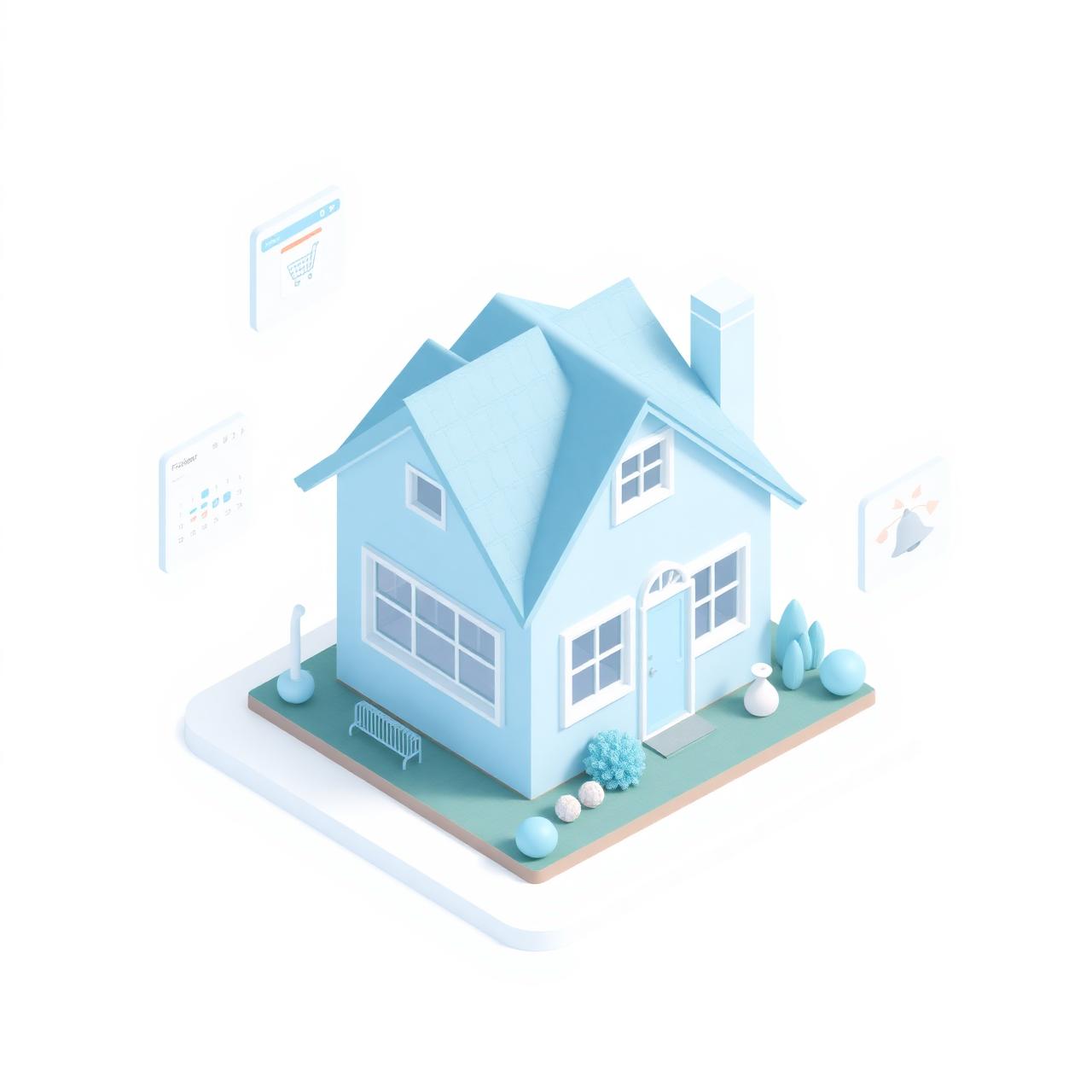 Illustration of a connected home with shared calendar and shopping list